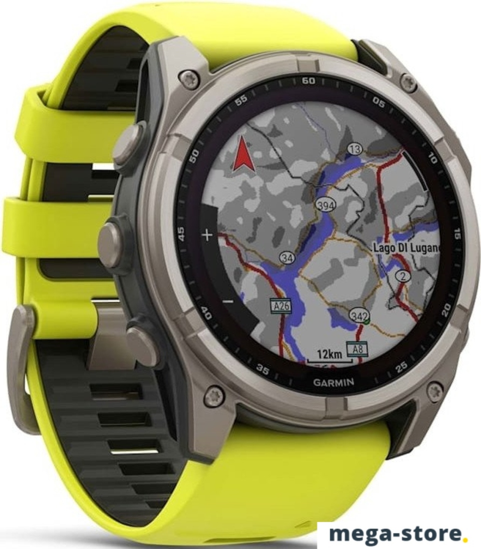 Умные часы Garmin Fenix 8 Solar, Sapphire 51мм (титановый, желтый силиконовый ремешок)