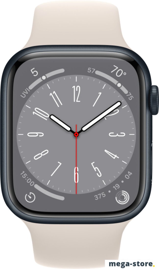Умные часы Apple Watch Series 8 45 мм (алюминиевый корпус, полуночный/звездный свет, спортивный силиконовый ремешок)
