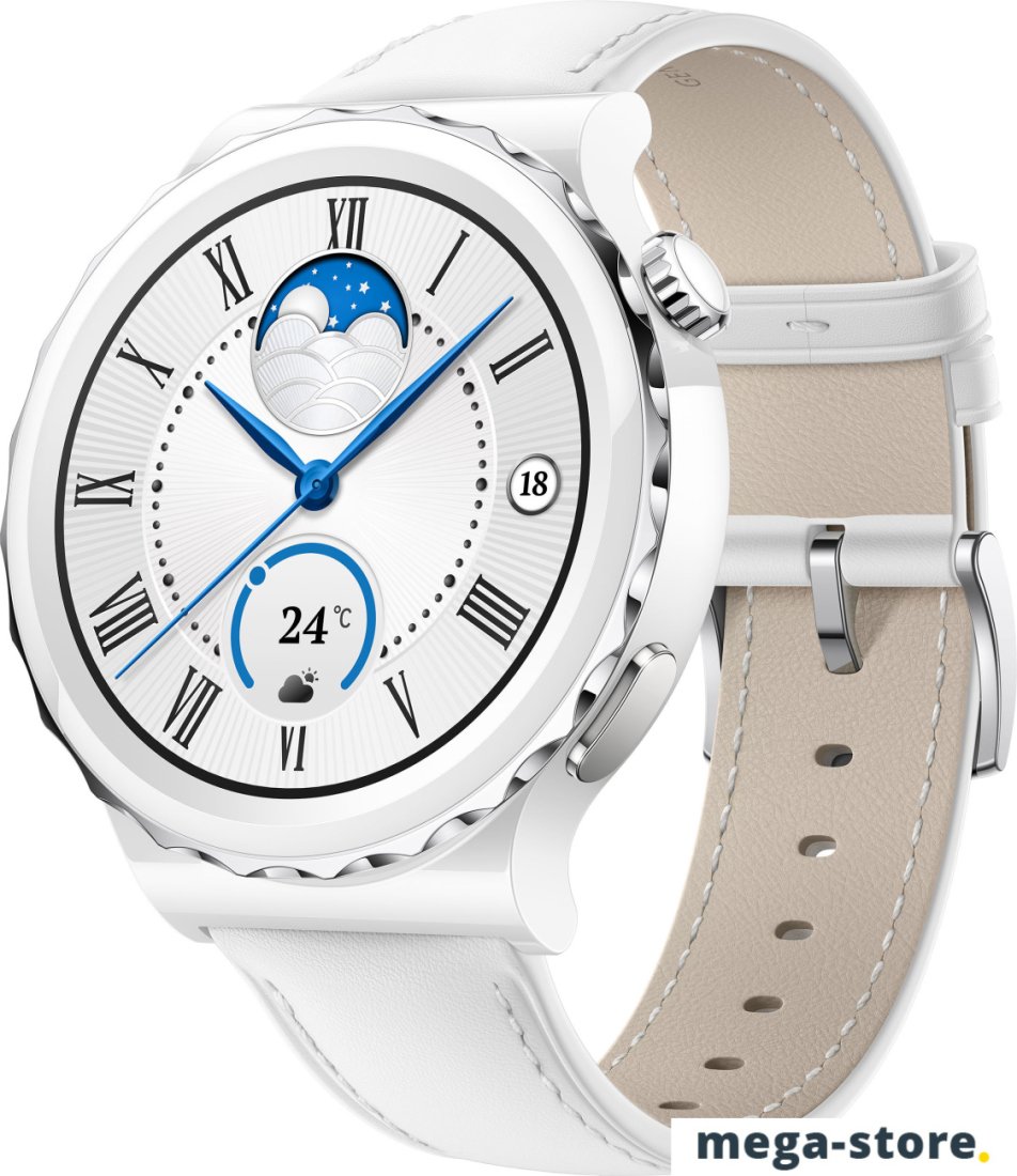 Умные часы Huawei Watch GT 3 Pro Ceramic 43 мм + Huawei FreeBuds 4i (белый/кожа)