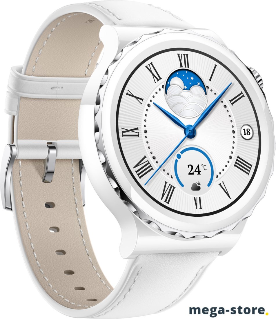 Умные часы Huawei Watch GT 3 Pro Ceramic 43 мм + Huawei FreeBuds 4i (белый/кожа)