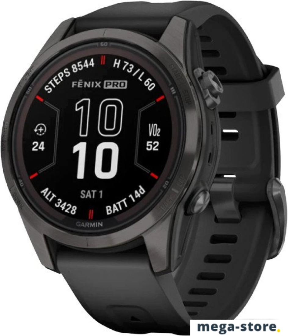 Умные часы Garmin Fenix 7S Pro Sapphire Solar (карбоново-серый титан/черный)