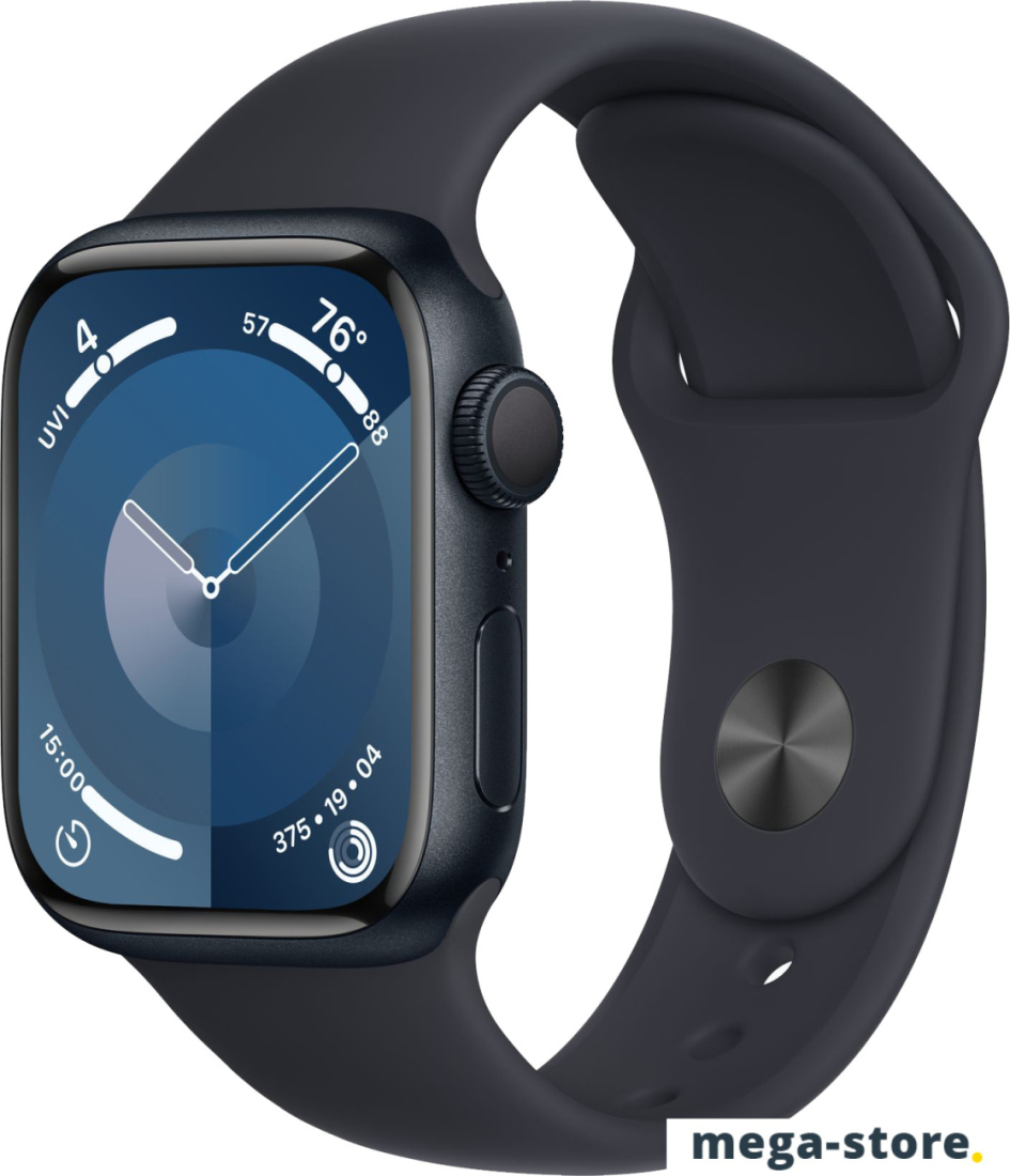 Умные часы Apple Watch Series 9 41 мм (алюминиевый корпус, полуночный/полуночный, спортивный силиконовый ремешок M/L)