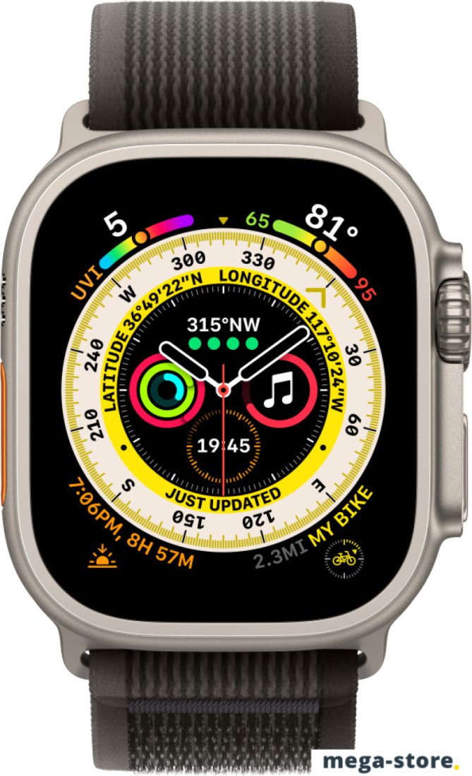 Профессиональные умные часы Apple Watch Ultra LTE 49 мм (титановый корпус, титановый/черно-серый, нейлоновый ремешок размера M/L)