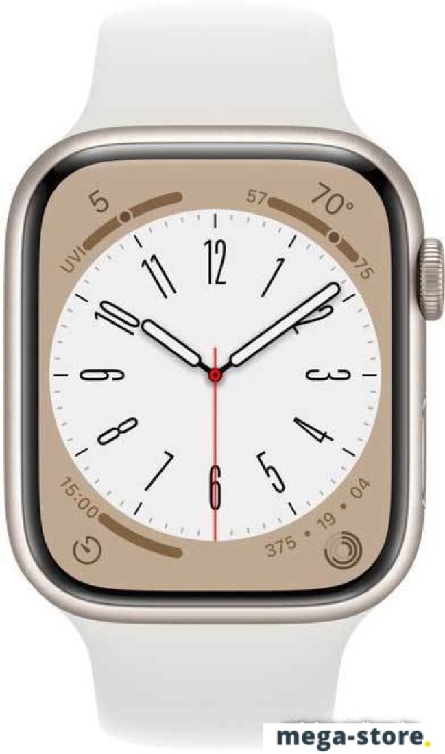 Умные часы Apple Watch Series 8 45 мм (алюминиевый корпус, звездный свет/белый, спортивный силиконовый ремешок M/L)