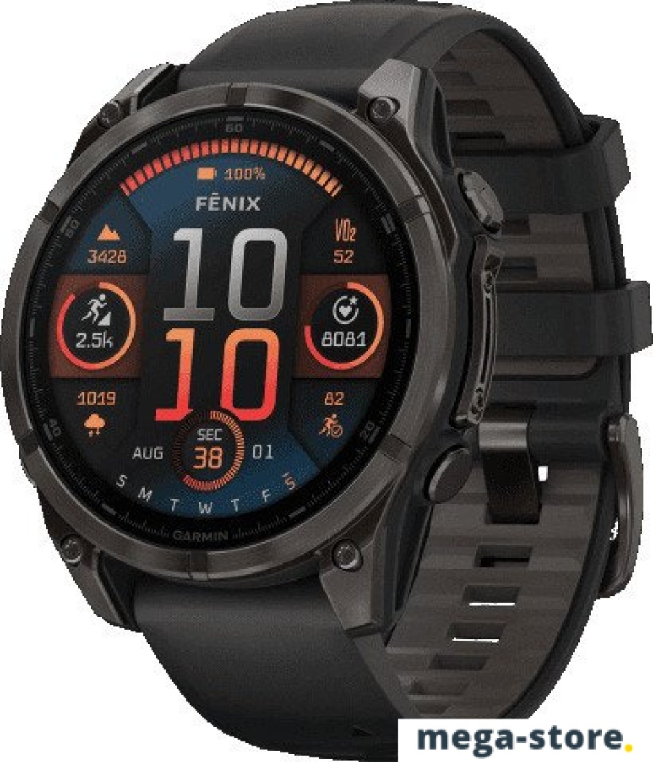 Умные часы Garmin Fenix 8 Sapphire, Titanium 47мм (угольно-черный DLC, пепельно-черный силиконовый ремешок)