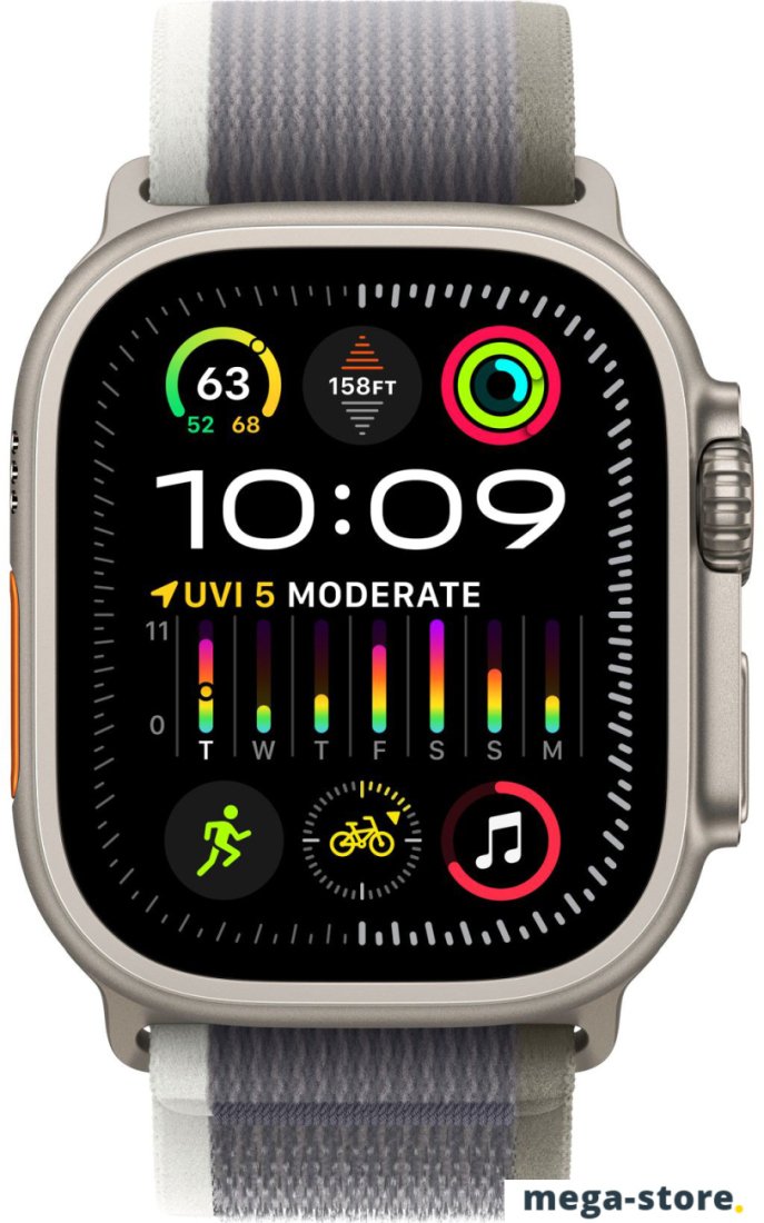 Умные часы Apple Watch Ultra 2 LTE 49 мм (титановый корпус, титановый/серо-зеленый, нейлоновый ремешок размера S/M)