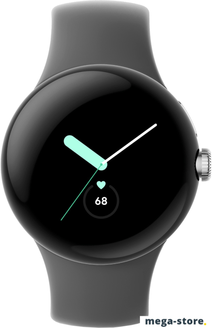 Умные часы Google Pixel Watch (глянцевый серебристый/угольный, спортивный силиконовый ремешок)