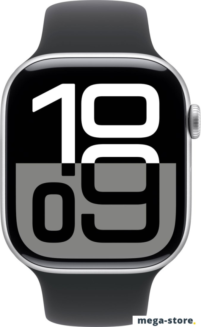 Умные часы Apple Watch Series 10 46 мм (алюминиевый корпус, серебристый/черный, спортивный силиконовый ремешок S/M)