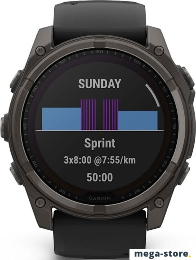 Умные часы Garmin Fenix 8 Solar, Sapphire 51мм (титановый угольно-серый с DLC-покрытием и черным ремешком)