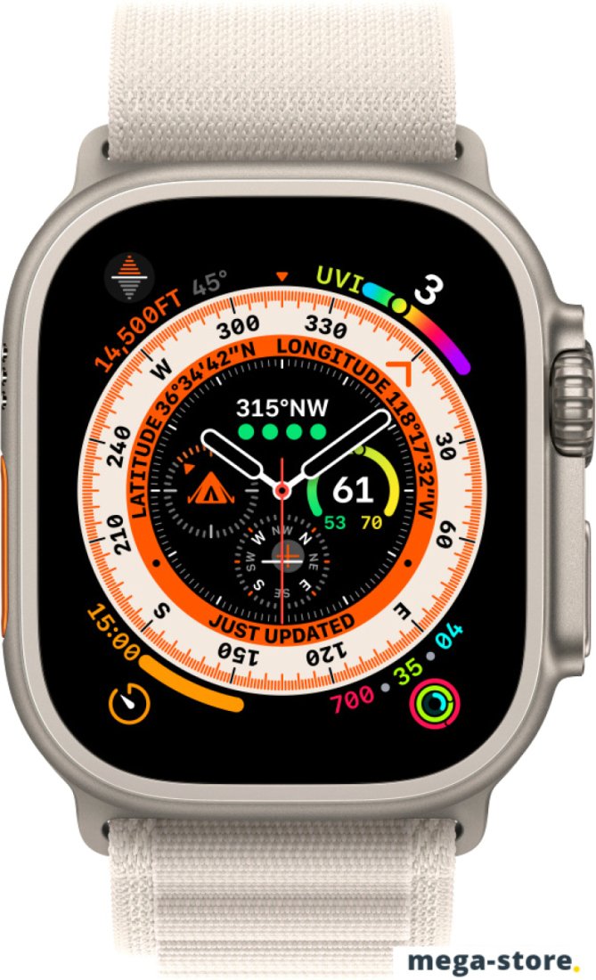 Профессиональные умные часы Apple Watch Ultra LTE 49 мм (титановый корпус, титановый/звездный свет, текстильный ремешок размера S)