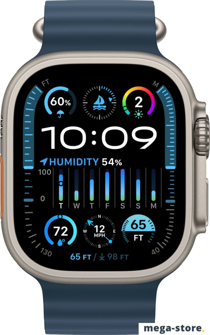 Умные часы Apple Watch Ultra 2 LTE 49 мм (титановый корпус, титановый/синий, ремешок из эластомера)