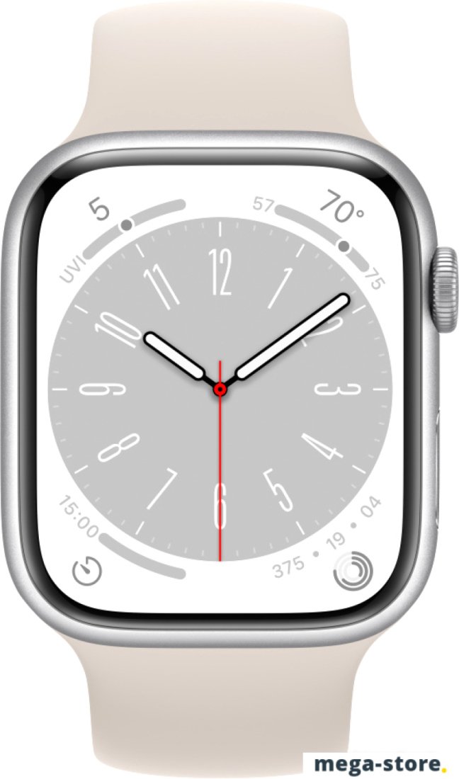 Умные часы Apple Watch Series 8 45 мм (алюминиевый корпус, серебристый/звездный свет, силиконовый ремешок)