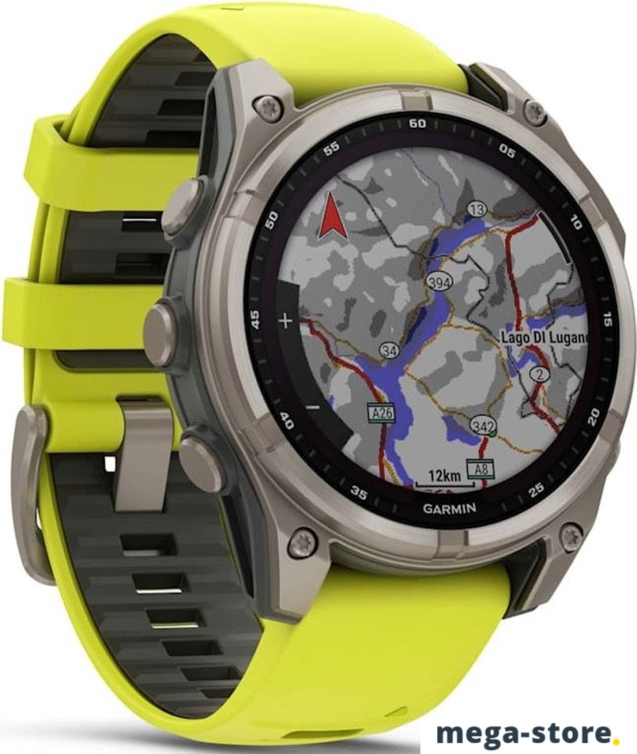 Умные часы Garmin Fenix 8 Solar, Sapphire 47мм (титановый серый с желтым ремешком)