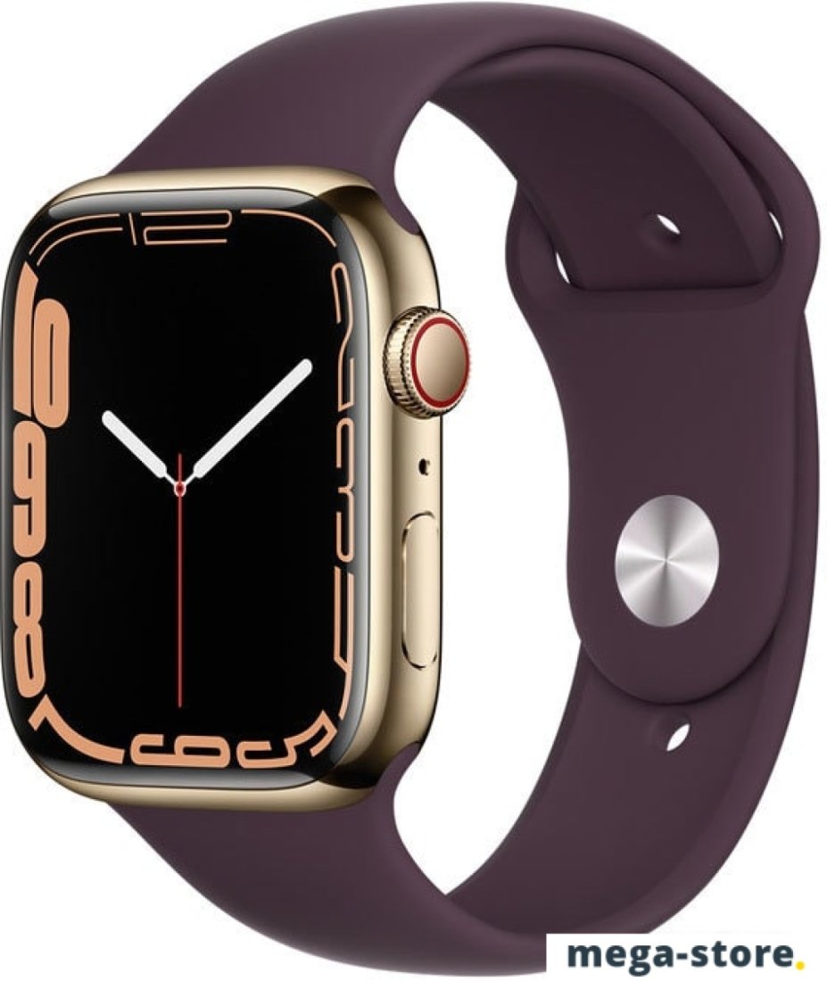 Умные часы Apple Watch Series 7 LTE 45 мм (сталь золото/темная вишня спортивный)