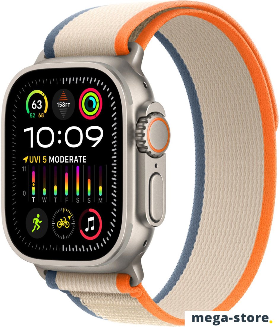Умные часы Apple Watch Ultra 2 LTE 49 мм (титановый корпус, титановый/бежево-оранжевый, нейлоновый ремешок размера M/L)