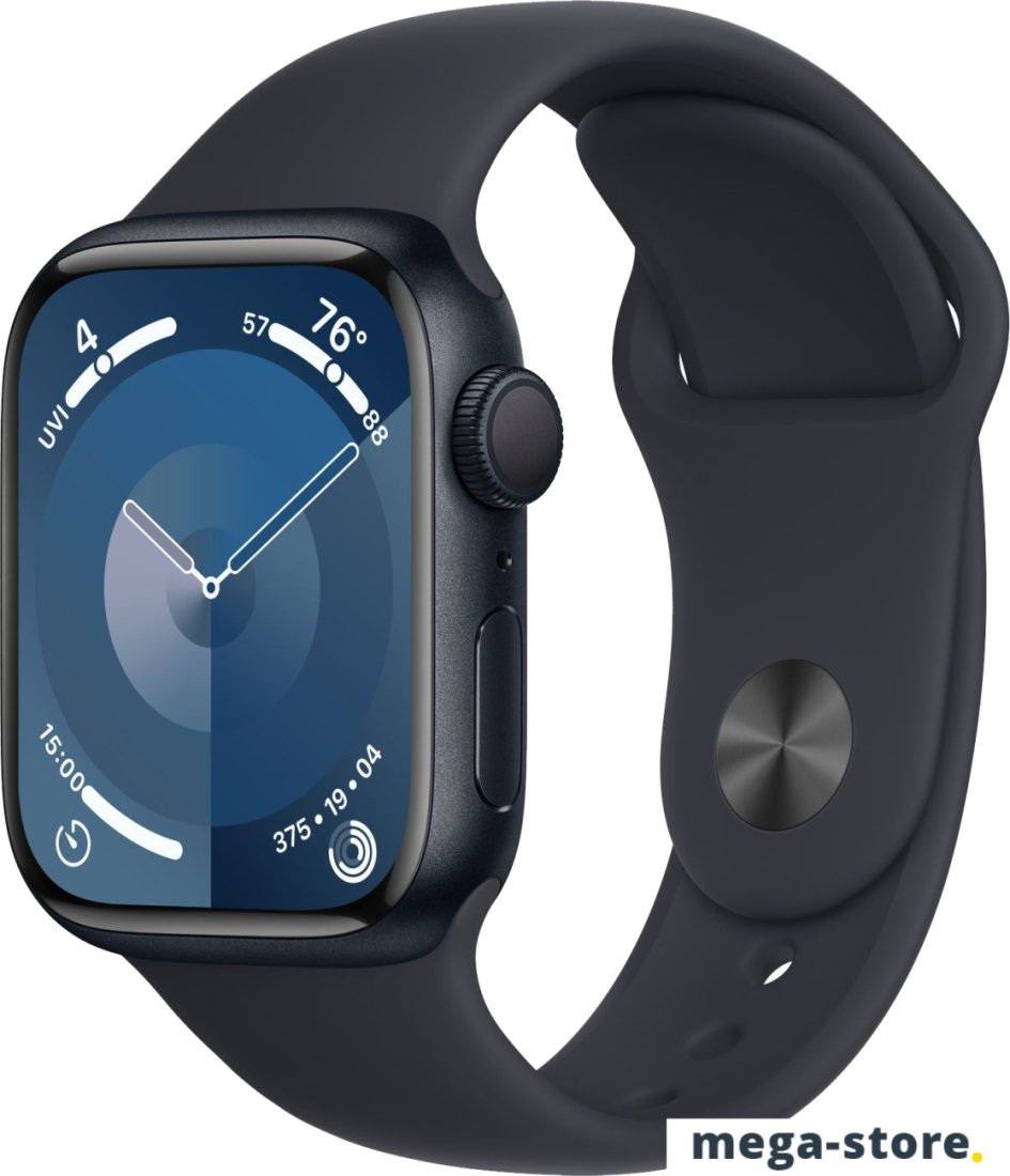 Умные часы Apple Watch Series 9 41 мм (алюминиевый корпус, полуночный/полуночный, спортивный силиконовый ремешок S/M)