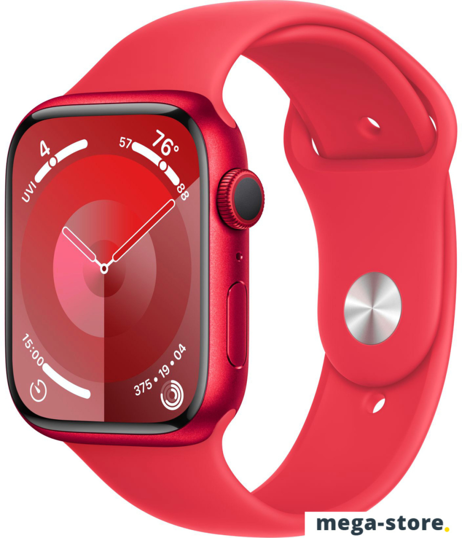 Умные часы Apple Watch Series 9 45 мм (алюминиевый корпус, красный/красный, спортивный силиконовый ремешок S/M)