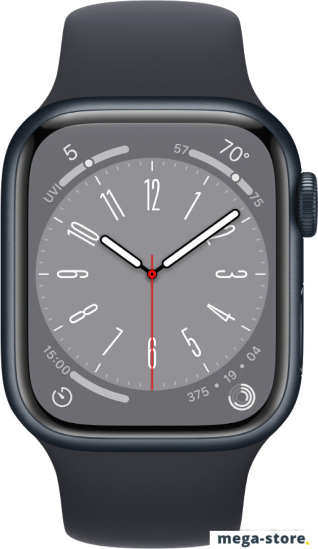 Умные часы Apple Watch Series 8 41 мм (алюминиевый корпус, полуночный/полуночный, спортивный силиконовый ремешок M/L)