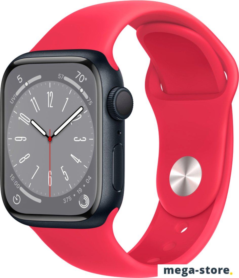 Умные часы Apple Watch Series 8 41 мм (алюминиевый корпус, полуночный/красный, спортивный силиконовый ремешок)