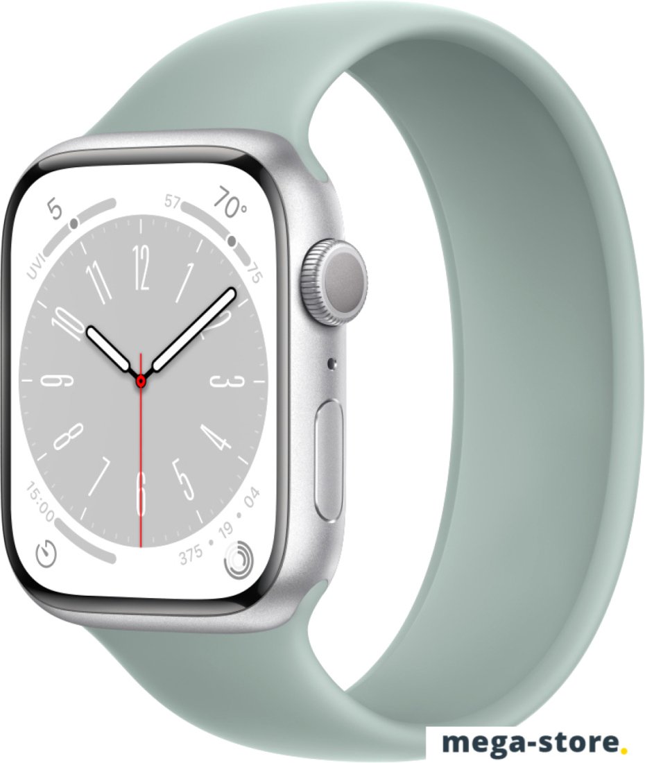 Умные часы Apple Watch Series 8 45 мм (алюминиевый корпус, серебристый/суккулент, силиконовый ремешок)