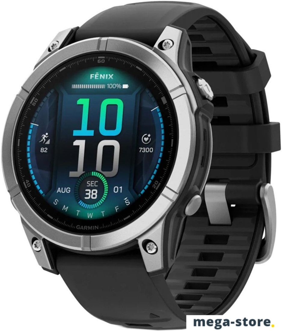 Умные часы Garmin Fenix 8 E 47мм (нержавеющая сталь, черный силиконовый ремешок)