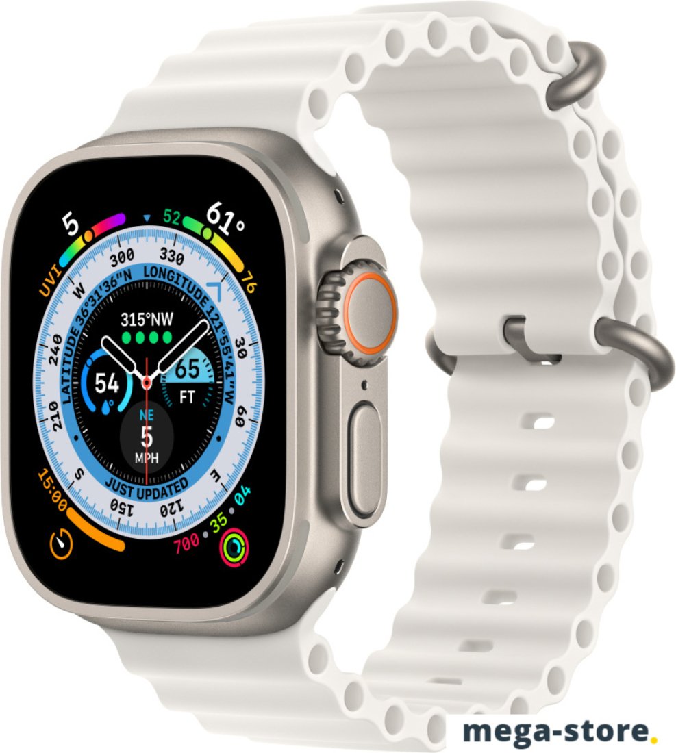 Профессиональные умные часы Apple Watch Ultra LTE 49 мм (титановый корпус, титановый/белый, ремешок из эластомера)