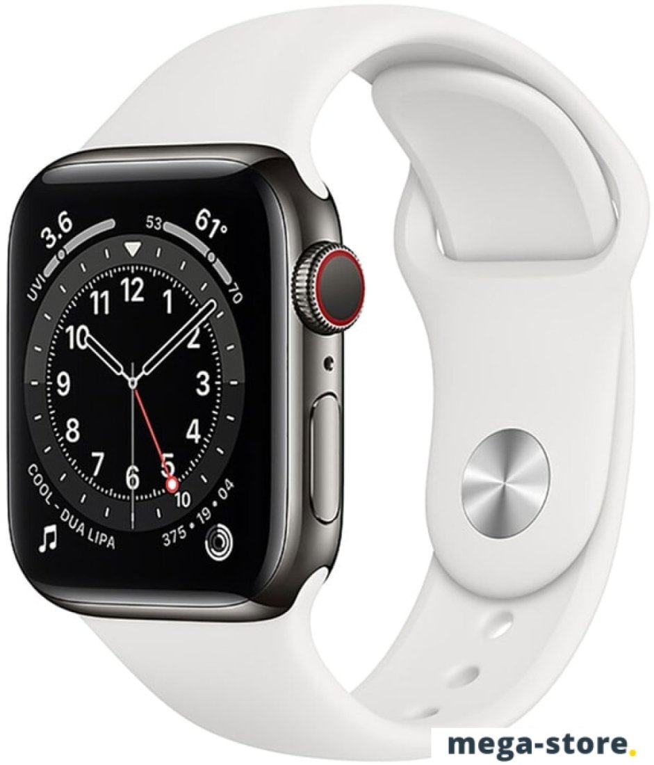 Умные часы Apple Watch Series 6 LTE 40 мм (сталь графитовый/белый спортивный)