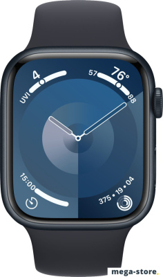 Умные часы Apple Watch Series 9 45 мм (алюминиевый корпус, полуночный/полуночный, спортивный силиконовый ремешок M/L)