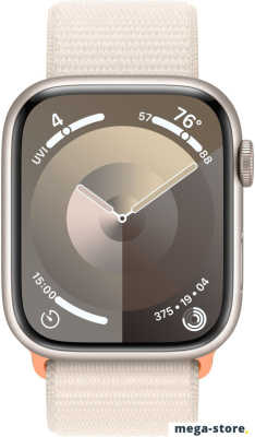Умные часы Apple Watch Series 9 45 мм (алюминиевый корпус, звездный свет/звездный свет, нейлоновый ремешок)