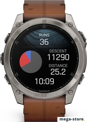 Умные часы Garmin Fenix 8 Sapphire 51мм (титановый, каштановый кожаный ремешок)