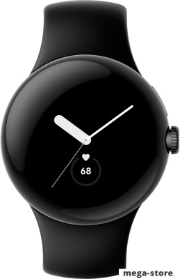 Умные часы Google Pixel Watch LTE (матовый черный/обсидиан, спортивный силиконовый ремешок)