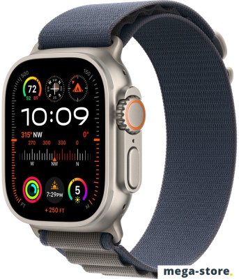 Умные часы Apple Watch Ultra 2 LTE 49 мм (титановый корпус, титановый/синий, текстильный ремешок размера S)