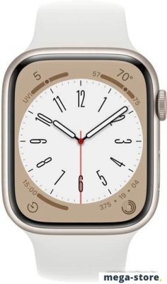 Умные часы Apple Watch Series 8 45 мм (алюминиевый корпус, звездный свет/белый, спортивный силиконовый ремешок M/L)