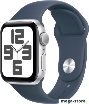 Умные часы Apple Watch SE 2 40 мм (алюминиевый корпус, серебристый/грозовой синий, спортивный силиконовый ремешок S/M)
