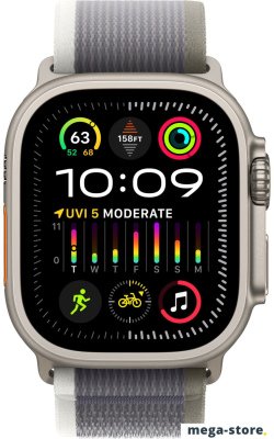 Умные часы Apple Watch Ultra 2 LTE 49 мм (титановый корпус, титановый/серо-зеленый, нейлоновый ремешок размера S/M)