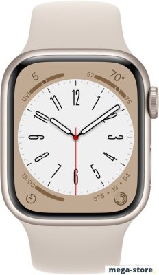 Умные часы Apple Watch Series 8 41 мм (алюминиевый корпус, звездный свет/звездный свет, спортивный силиконовый ремешок M/L)