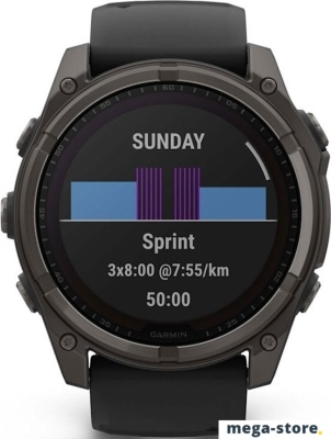 Умные часы Garmin Fenix 8 Solar, Sapphire 51мм (титановый угольно-серый с DLC-покрытием и черным ремешком)