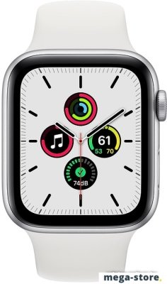 Умные часы Apple Watch SE 44 мм (алюминий серебристый/белый спортивный)