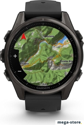 Умные часы Garmin Fenix 8 Sapphire 43мм (титановый угольно-черный DLC, пепельно-серый ремешок)