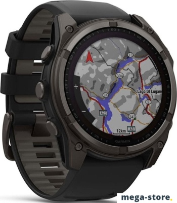 Умные часы Garmin Fenix 8 Solar, Sapphire 51мм (титановый угольно-серый с DLC-покрытием и черным ремешком)
