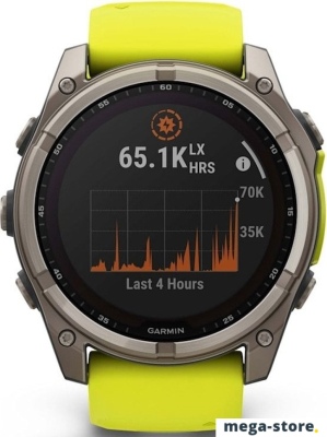 Умные часы Garmin Fenix 8 Solar, Sapphire 51мм (титановый, желтый силиконовый ремешок)