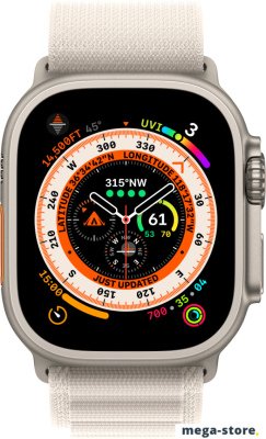 Профессиональные умные часы Apple Watch Ultra LTE 49 мм (титановый корпус, титановый/звездный свет, текстильный ремешок размера L)