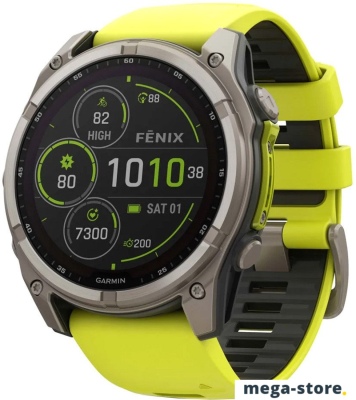 Умные часы Garmin Fenix 8 Solar, Sapphire 51мм (титановый, желтый силиконовый ремешок)