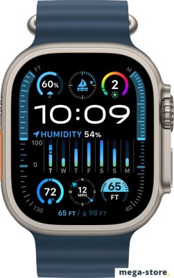 Умные часы Apple Watch Ultra 2 LTE 49 мм (титановый корпус, титановый/синий, ремешок из эластомера)
