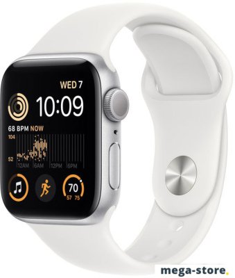 Умные часы Apple Watch SE 2 40 мм (алюминиевый корпус, серебристый/белый, спортивный силиконовый ремешок M/L)