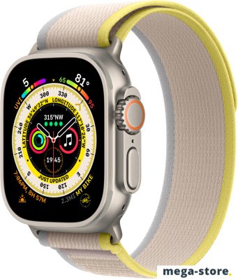 Профессиональные умные часы Apple Watch Ultra LTE 49 мм (титановый корпус, титановый/желто-бежевый, нейлоновый ремешок размера M/L)