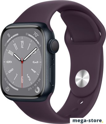 Умные часы Apple Watch Series 8 41 мм (алюминиевый корпус, полуночный/бузина, спортивный силиконовый ремешок)