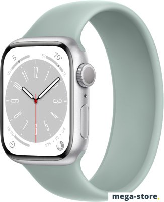 Умные часы Apple Watch Series 8 41 мм (алюминиевый корпус, серебристый/суккулент, силиконовый ремешок)