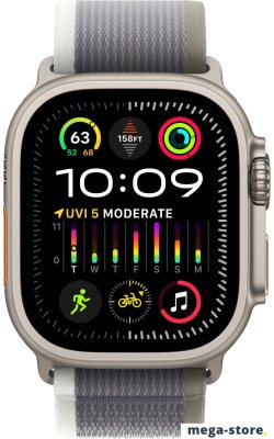 Умные часы Apple Watch Ultra 2 LTE 49 мм (титановый корпус, титановый/серо-зеленый, нейлоновый ремешок размера M/L)