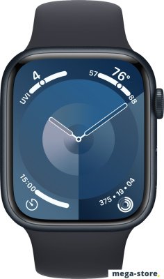 Умные часы Apple Watch Series 9 45 мм (алюминиевый корпус, полуночный/полуночный, спортивный силиконовый ремешок S/M)